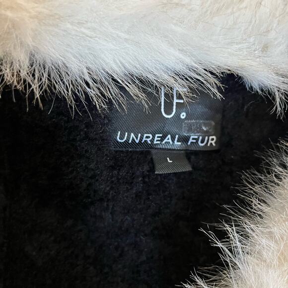 Revolve Unreal Fur Wet Look Aviator Biker Jacket Faux Leather/Fur Black L NWT - Picture 9 of 16